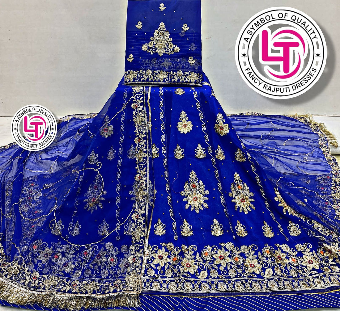 Blue Pure Georgette Chunri Rajsthani Rajputi Lehenga Choli 