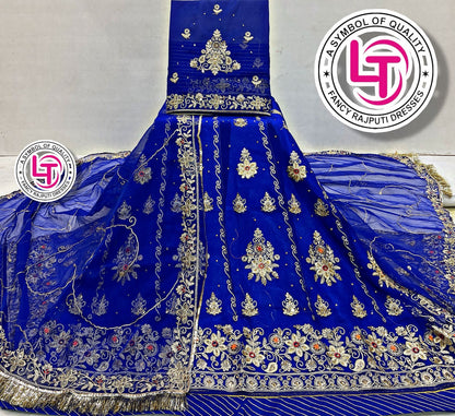Blue Pure Georgette Chunri Rajsthani Rajputi Lehenga Choli 