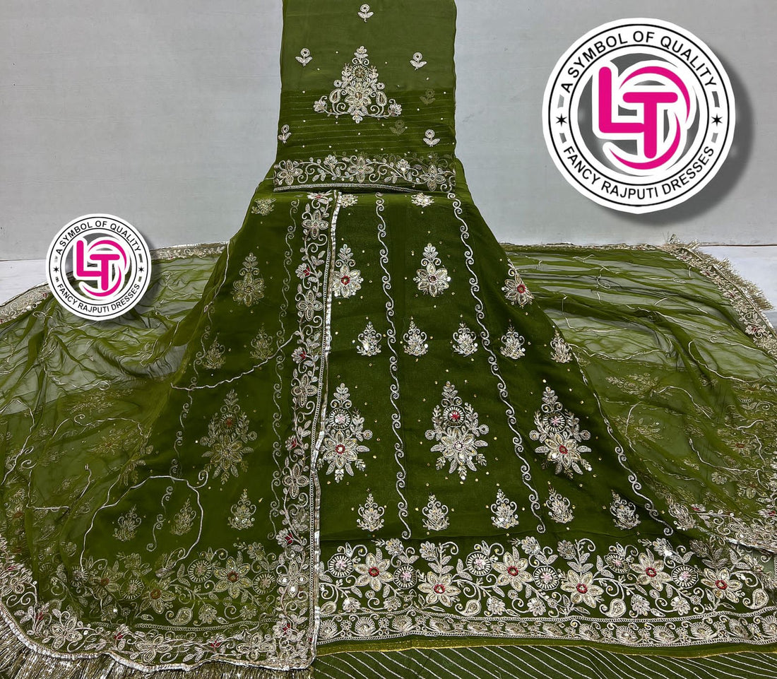 Mehandi Pure Georgette Chunri Rajsthani Rajputi Lehenga Choli 