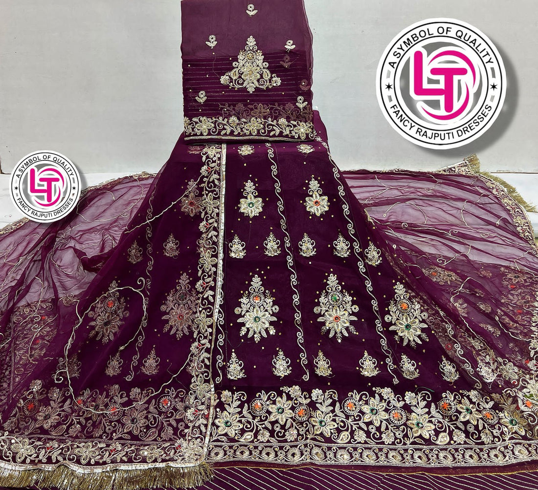 Wine Pure Georgette Chunri Rajsthani Rajputi Lehenga Choli 