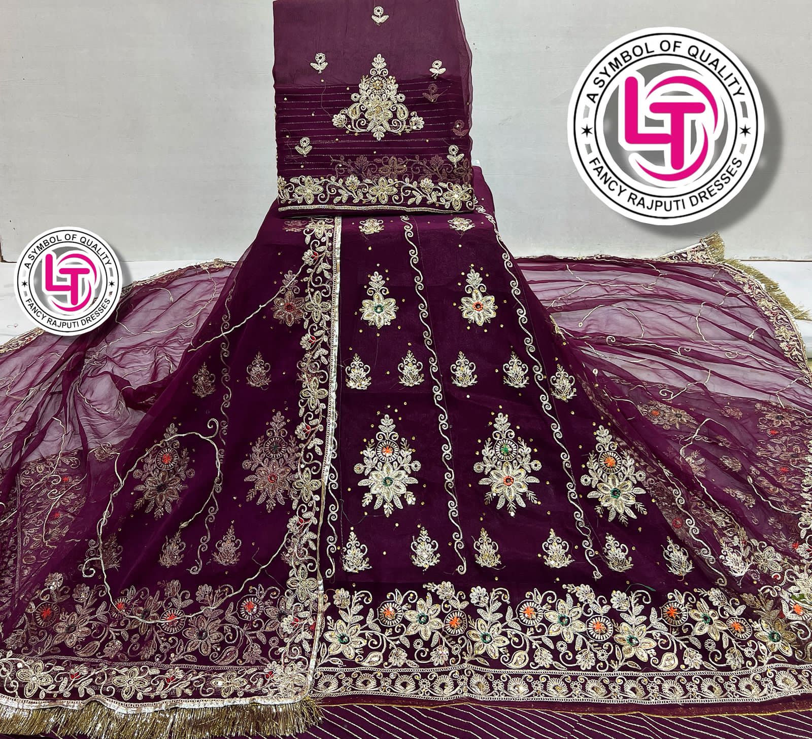 Wine Pure Georgette Chunri Rajsthani Rajputi Lehenga Choli 