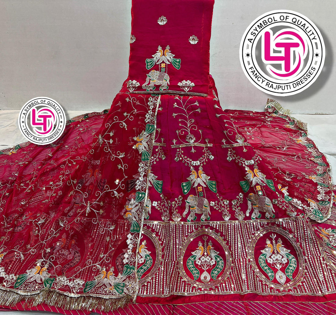 Red Pure Georgette Chunri Rajsthani Rajputi Lehenga Choli 