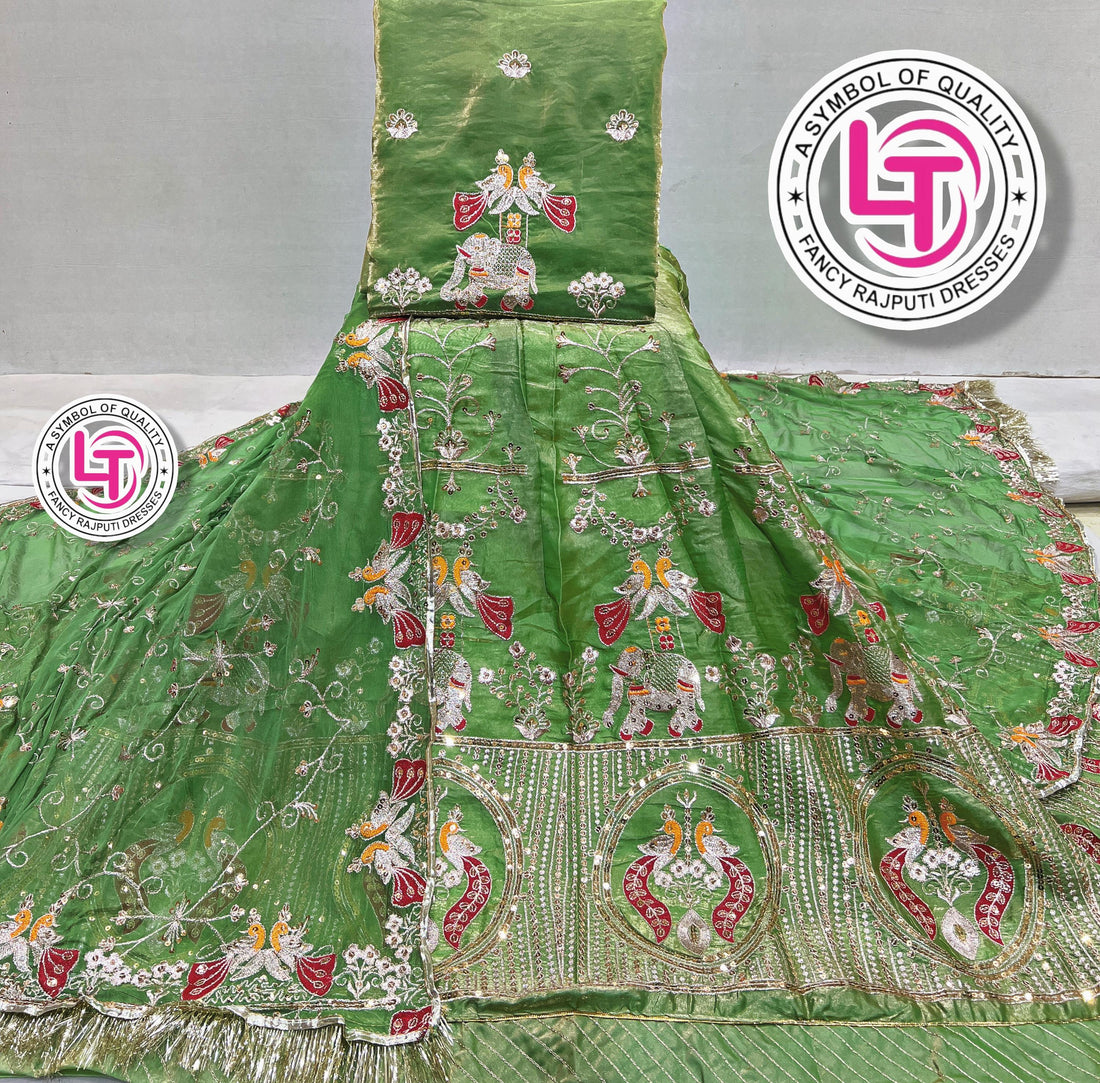 Parrot Pure Georgette Chunri Rajsthani Rajputi Lehenga Choli 