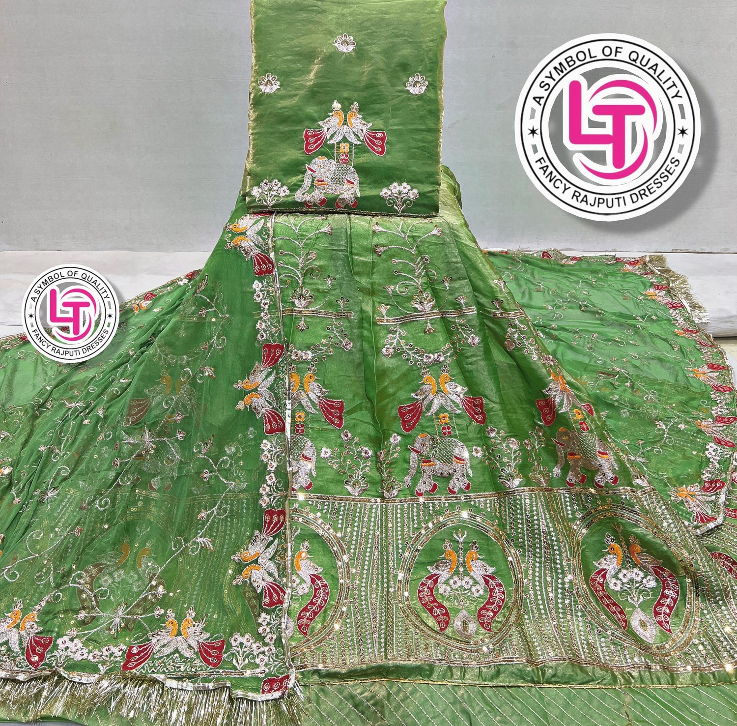 Parrot Pure Georgette Chunri Rajsthani Rajputi Lehenga Choli 