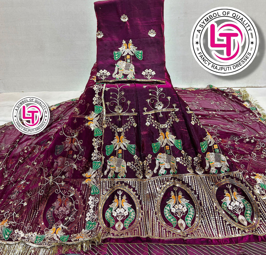 Wine Pure Georgette Chunri Rajsthani Rajputi Lehenga Choli 