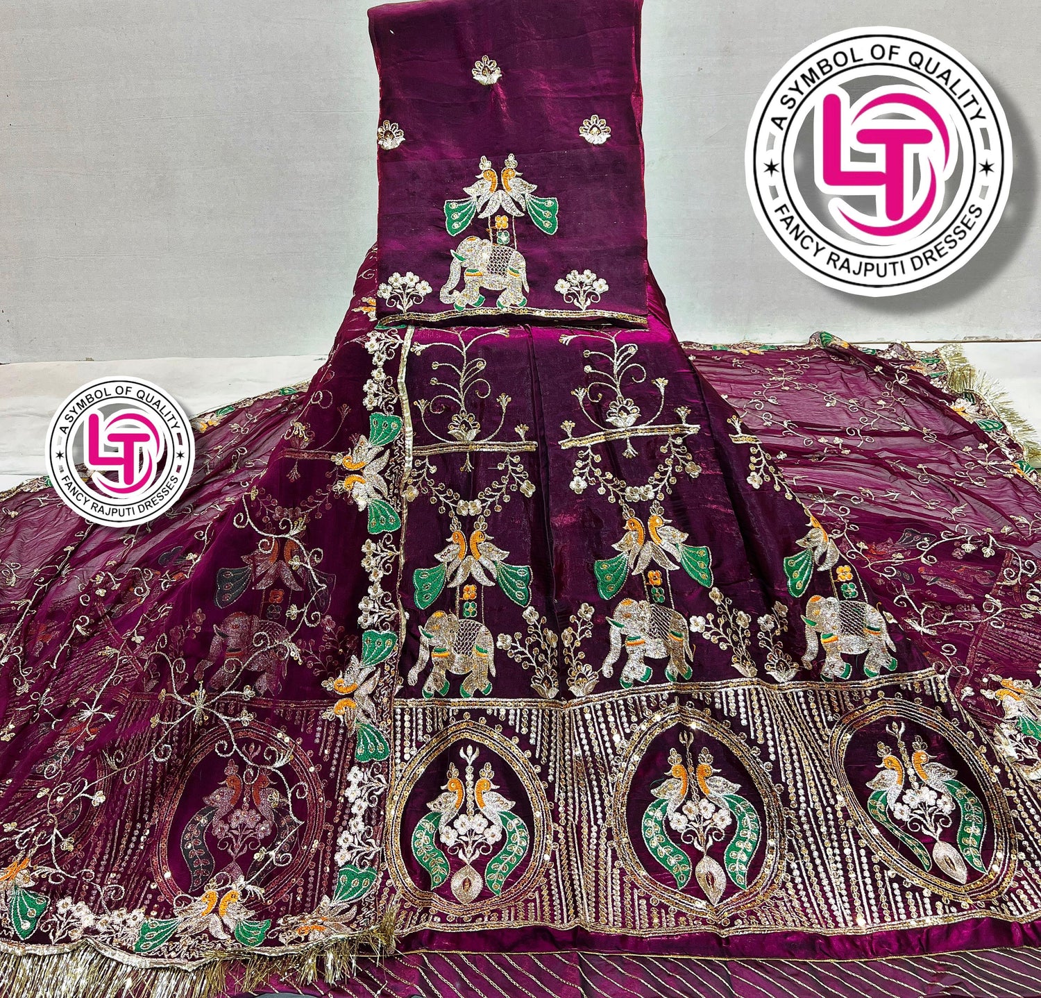 Wine Pure Georgette Chunri Rajsthani Rajputi Lehenga Choli 