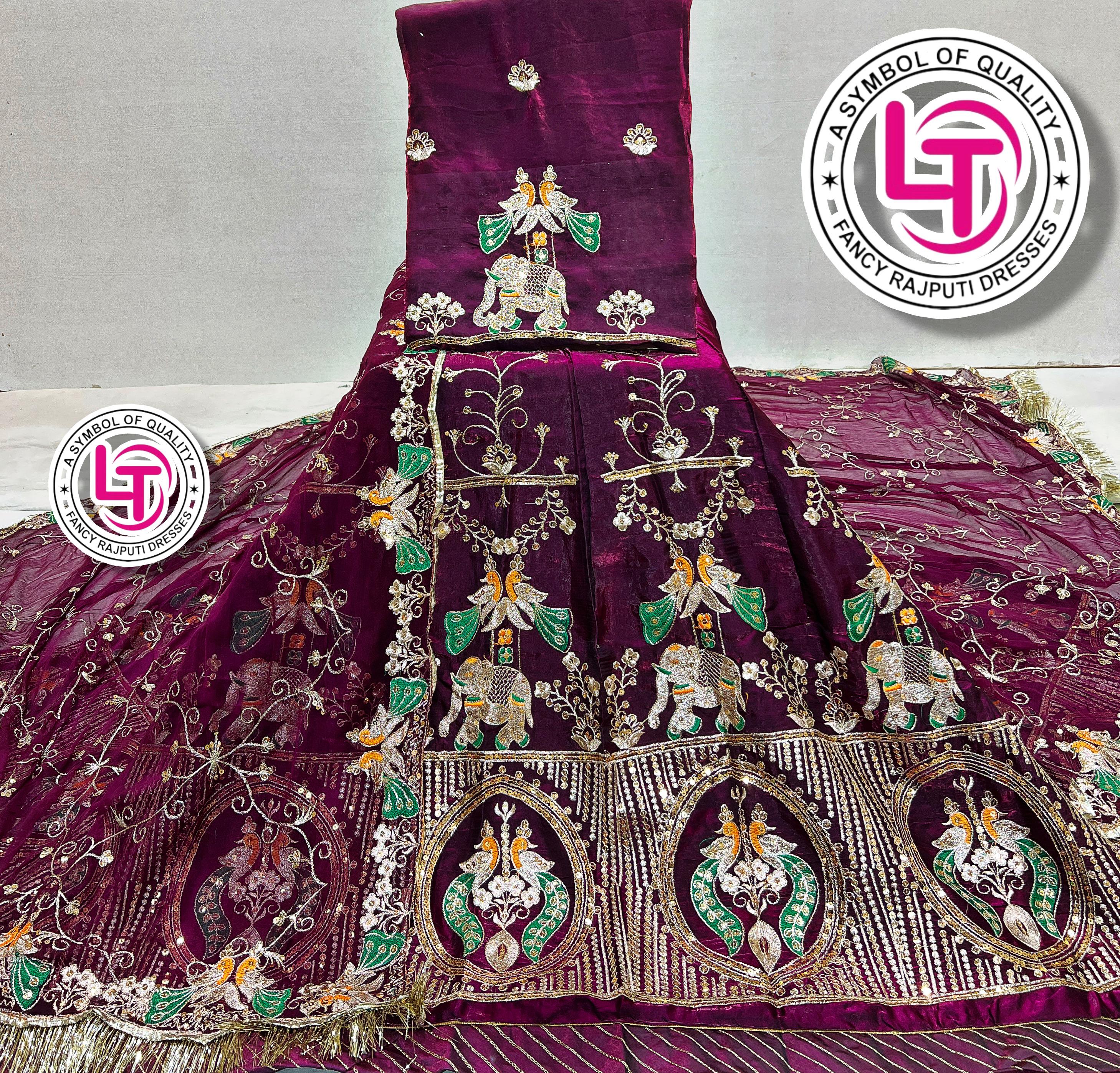 Wine Pure Georgette Chunri Rajsthani Rajputi Lehenga Choli 