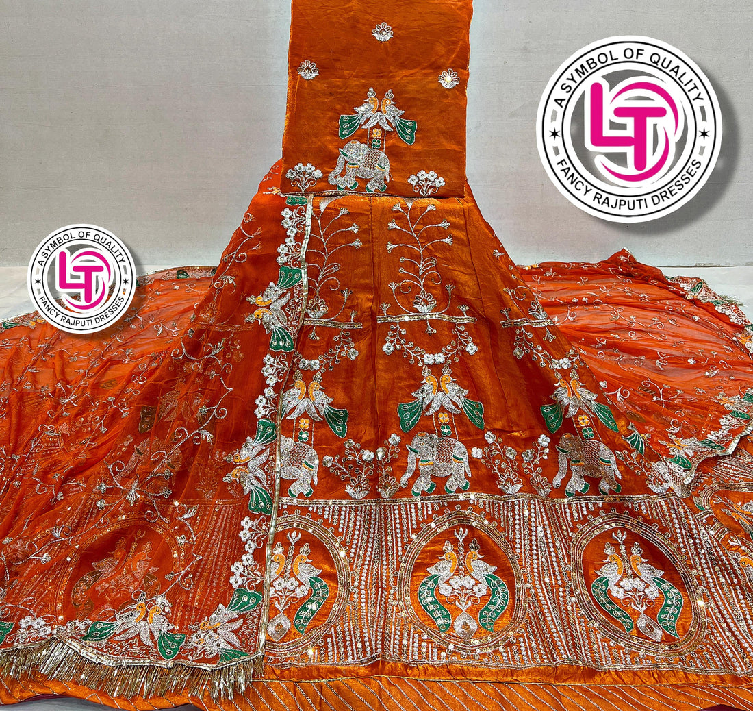 Orange Pure Georgette Chunri Rajsthani Rajputi Lehenga Choli 