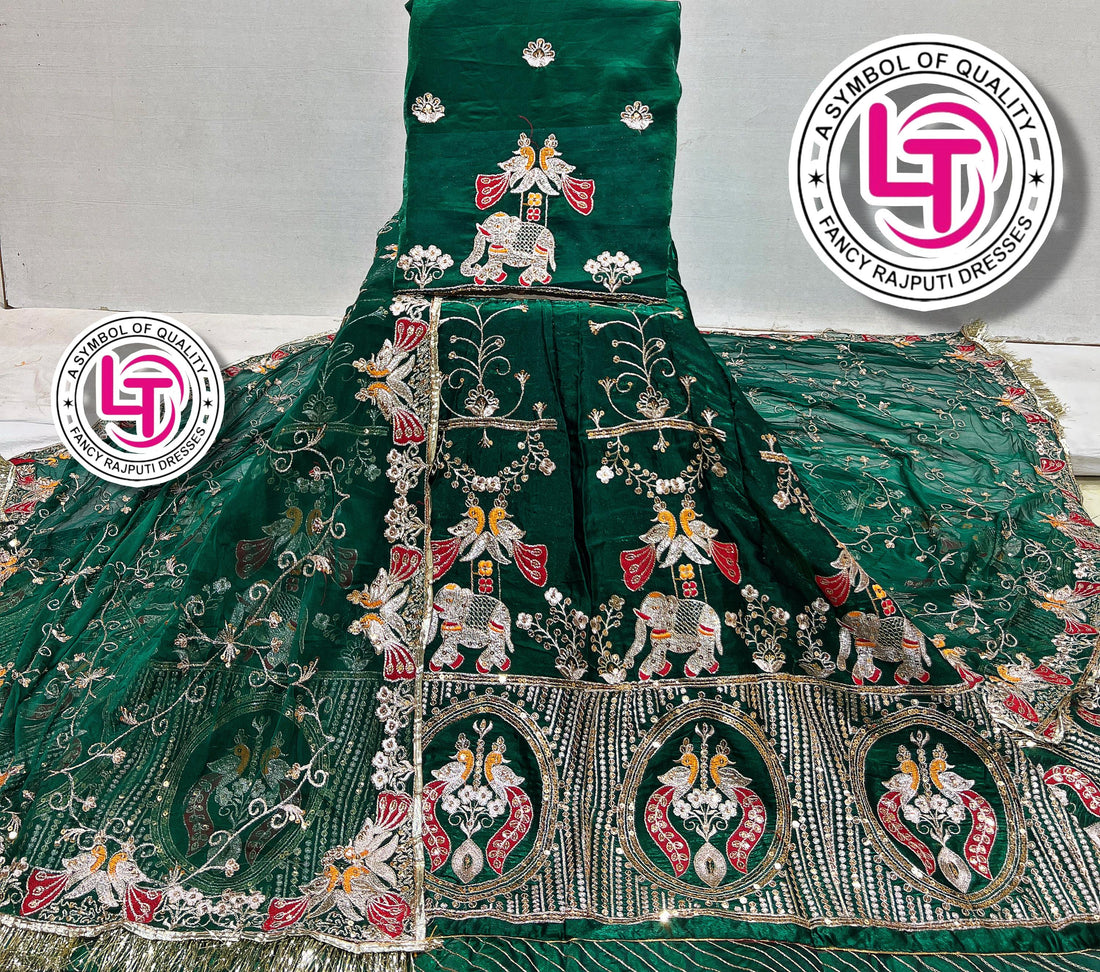 Green Pure Georgette Chunri Rajsthani Rajputi Lehenga Choli 