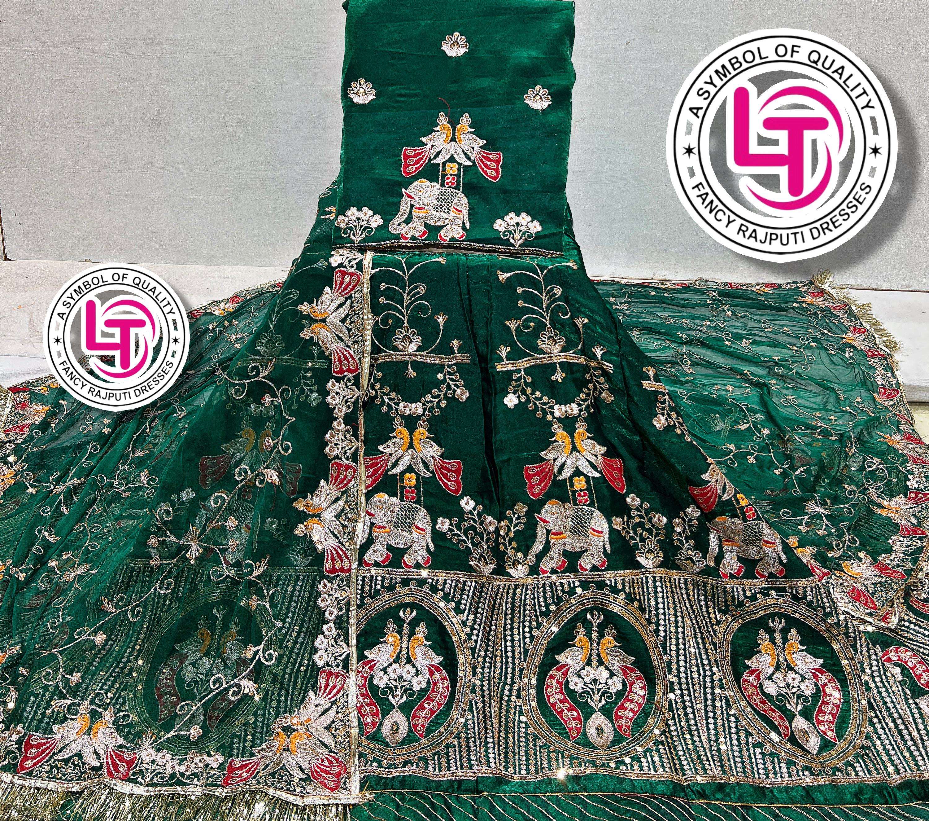 Green Pure Georgette Chunri Rajsthani Rajputi Lehenga Choli 