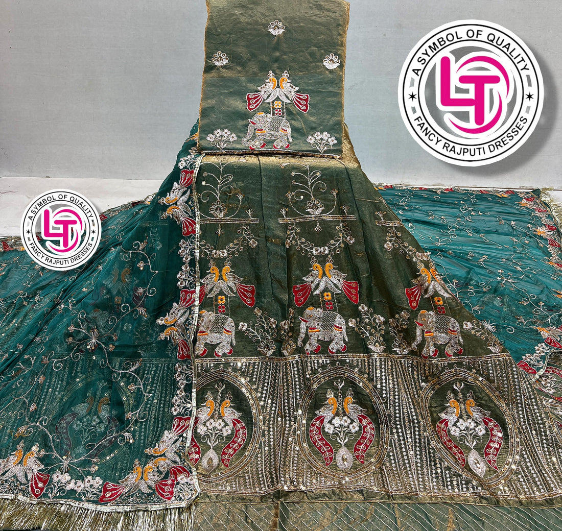 Green Pure Georgette Chunri Rajsthani Rajputi Lehenga Choli 
