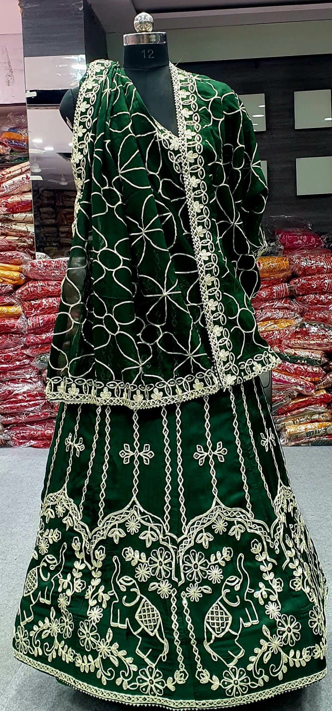 Green Pure Upada Silk Rajsthani Rajputi Lehenga Choli 