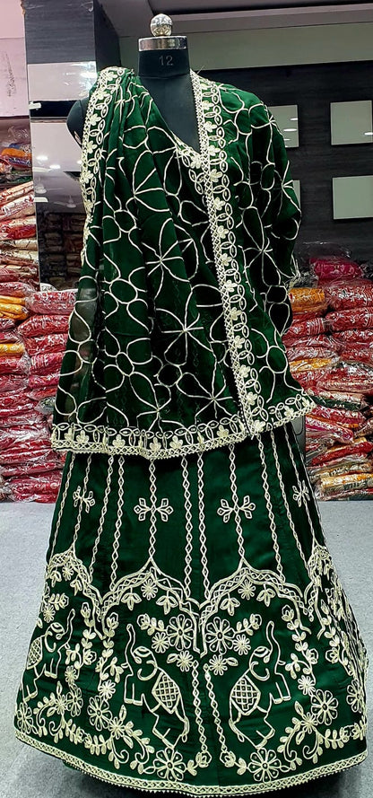 Green Pure Upada Silk Rajsthani Rajputi Lehenga Choli 