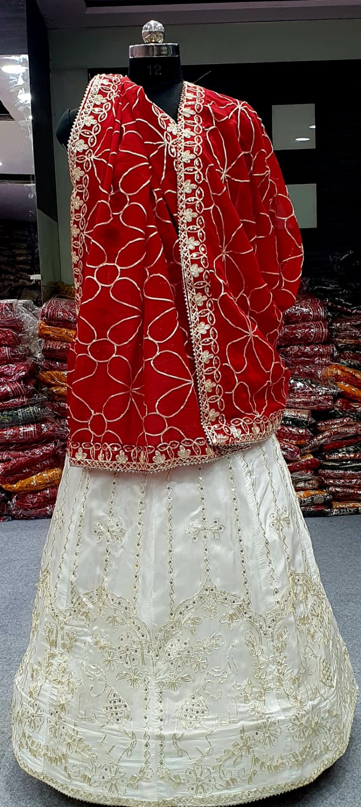 White Pure Upada Silk Rajsthani Rajputi Lehenga Choli 