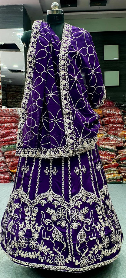 Blue Pure Upada Silk Rajsthani Rajputi Lehenga Choli 
