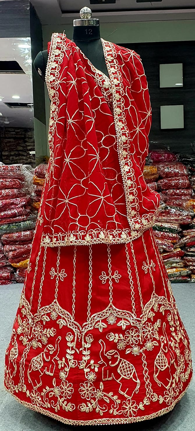 Red Pure Upada Silk Rajsthani Rajputi Lehenga Choli 