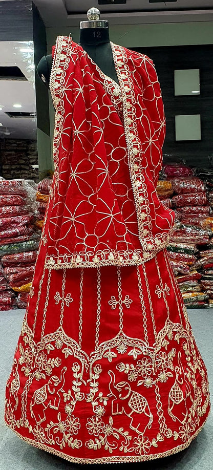 Red Pure Upada Silk Rajsthani Rajputi Lehenga Choli 