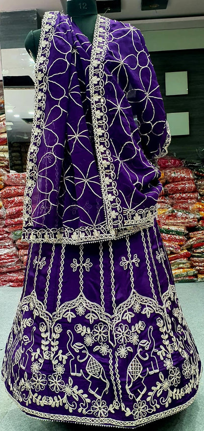 Blue Pure Upada Silk Rajsthani Rajputi Lehenga Choli 
