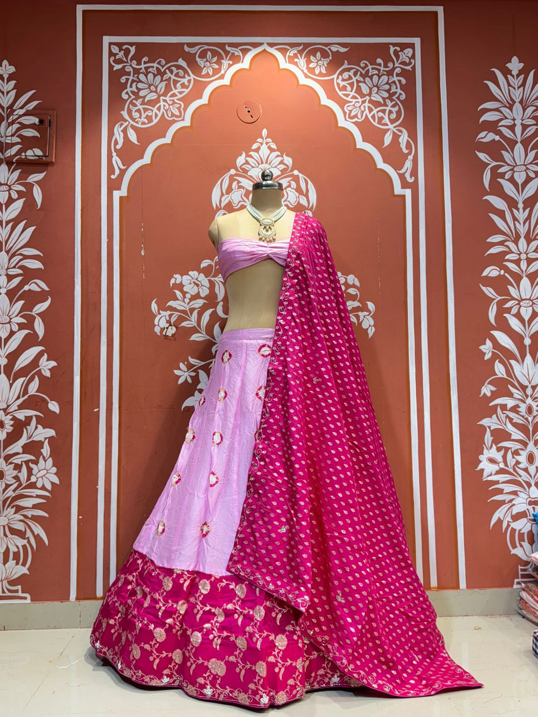 Pink Pure Dola Silk Rajsthani Rajputi Lehenga Choli