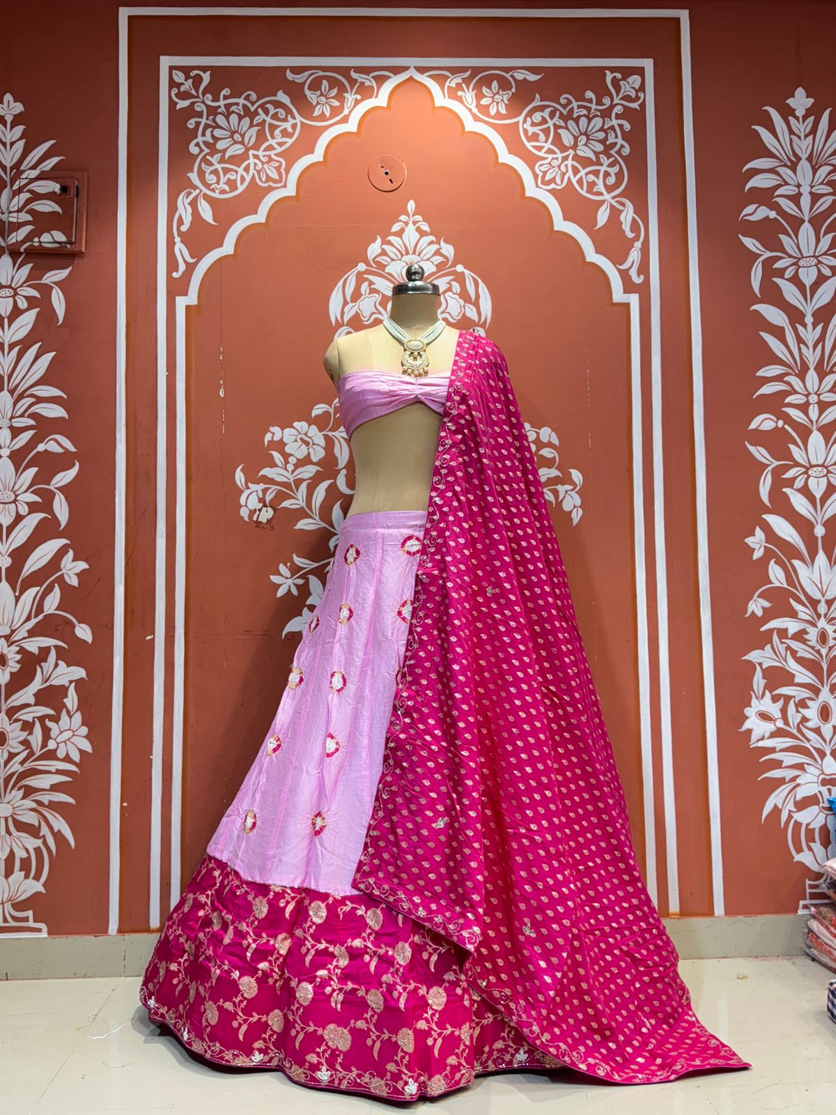 Pink Pure Dola Silk Rajsthani Rajputi Lehenga Choli