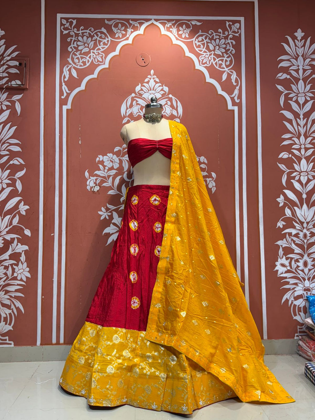 Red Pure Dola Silk Rajsthani Rajputi Lehenga Choli