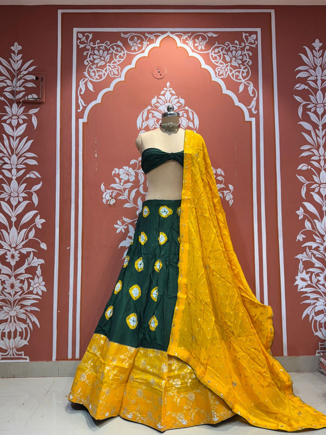 Green Pure Dola Silk Rajsthani Rajputi Lehenga Choli