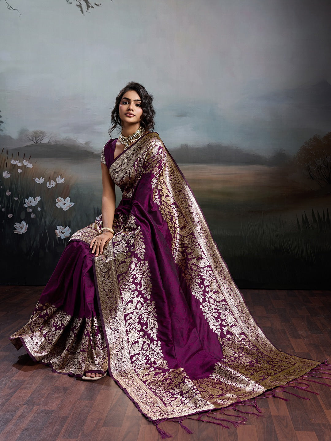 Magenta Banarasi Rajwada Silk Blend With Zari Work Saree