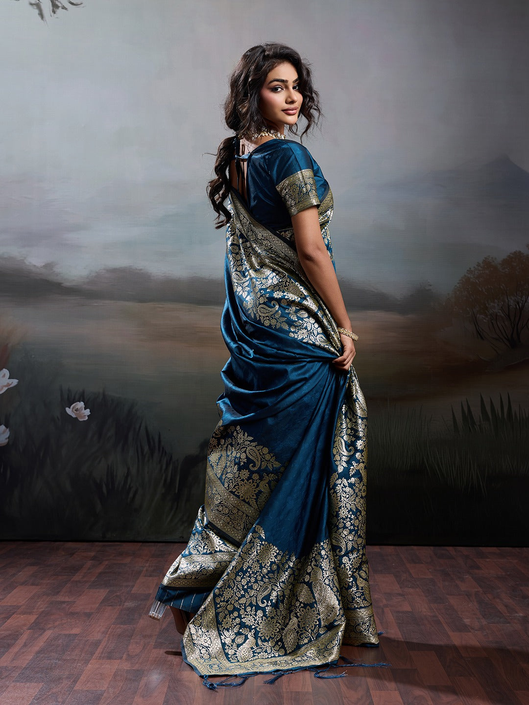 Blue Banarasi Rajwada Silk Blend With Zari Work Saree