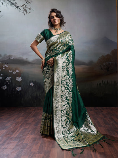 Green Banarasi Rajwada Silk Blend With Zari Work Saree