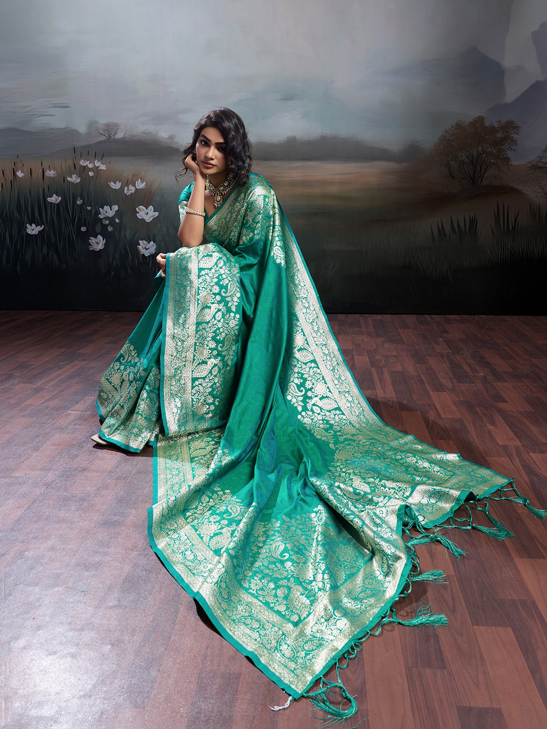 Rama Banarasi Rajwada Silk Blend With Zari Work Saree