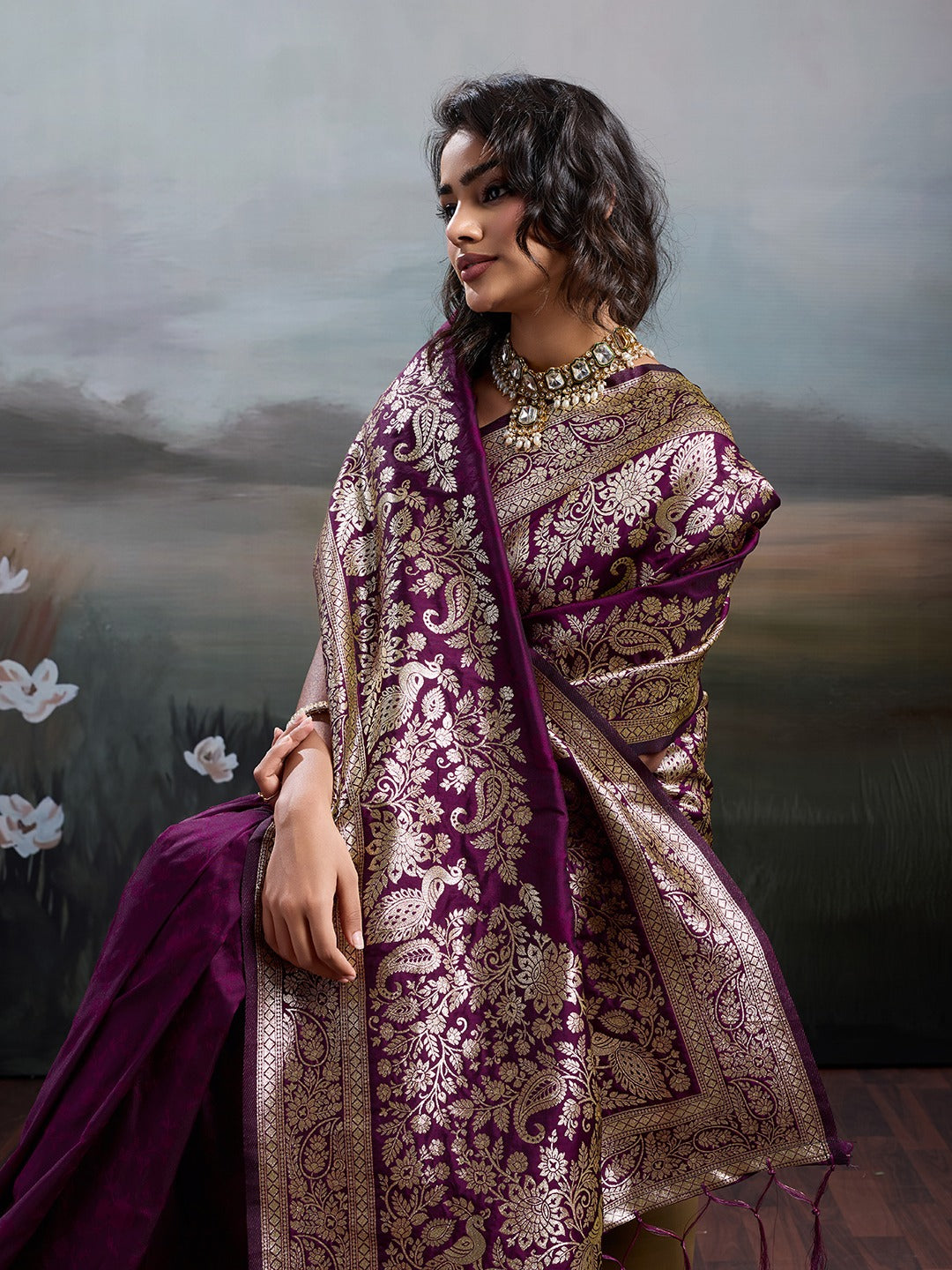 Magenta Banarasi Rajwada Silk Blend With Zari Work Saree