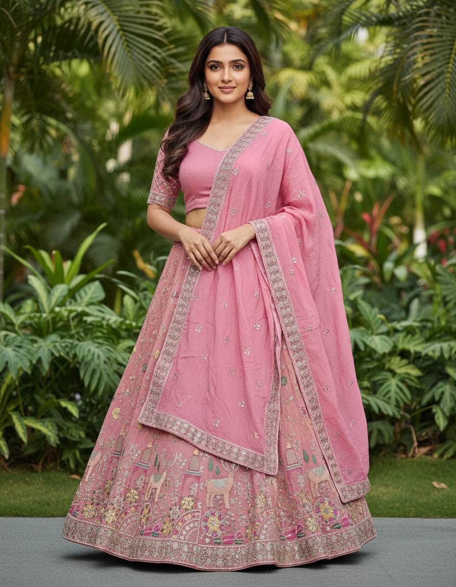 Pink Pure Cosmos Silk Rajsthani Traditional Lehenga Choli