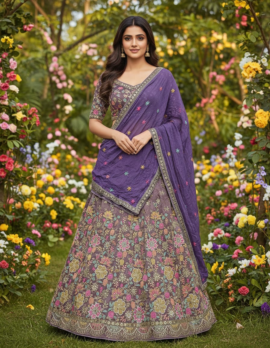 Purple Pure Cosmos Silk Rajsthani Traditional Lehenga Choli