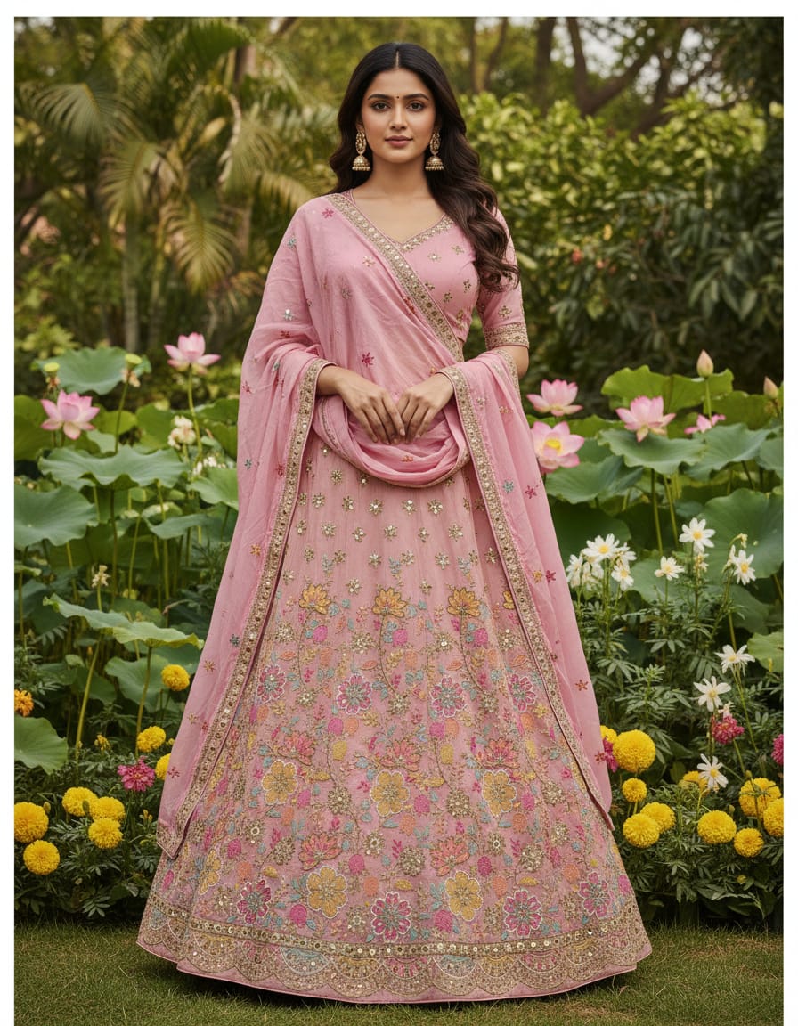 Pink Pure Cosmos Silk Rajsthani Traditional Lehenga Choli