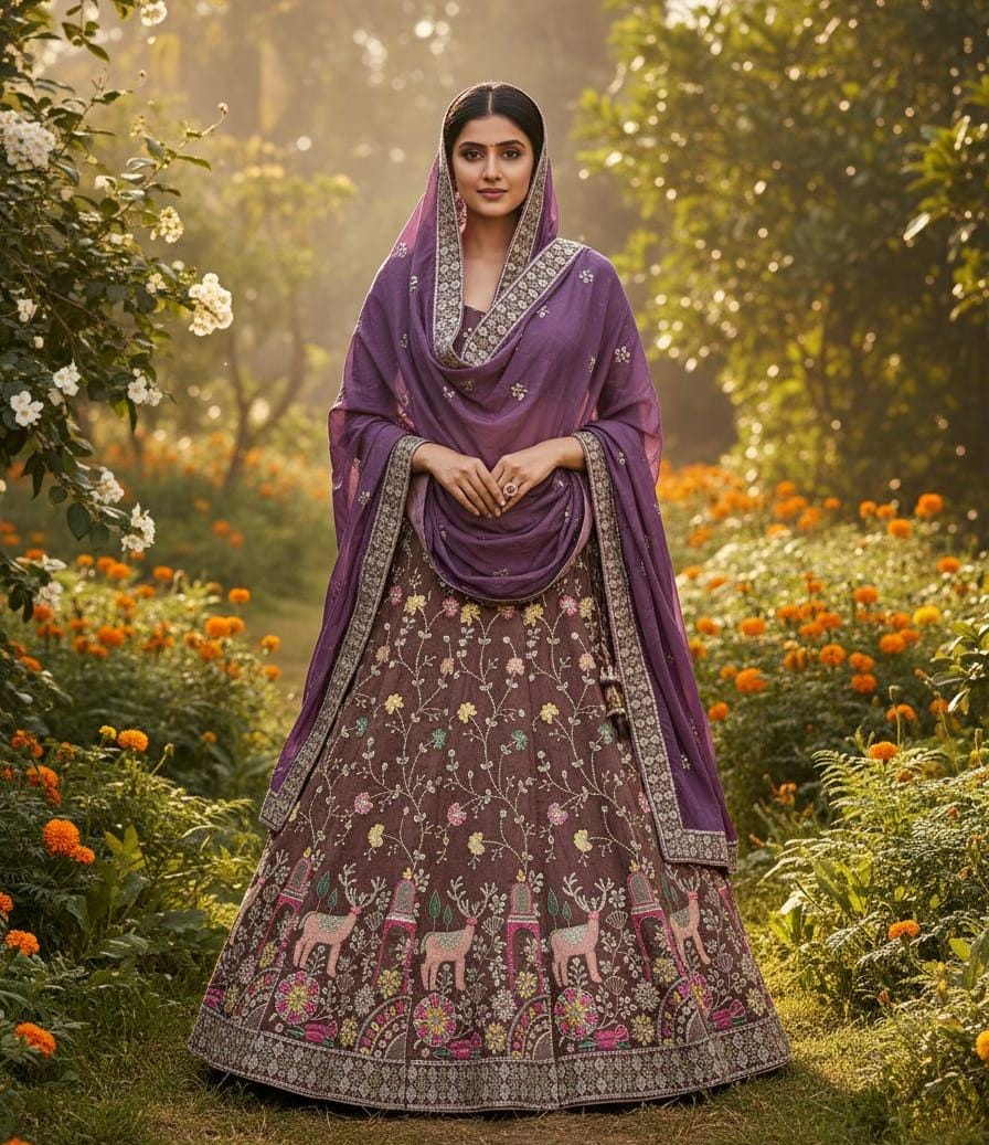 Purple Pure Cosmos Silk Rajsthani Traditional Lehenga Choli