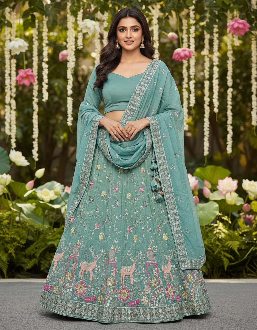 Sky Pure Cosmos Silk Rajsthani Traditional Lehenga Choli