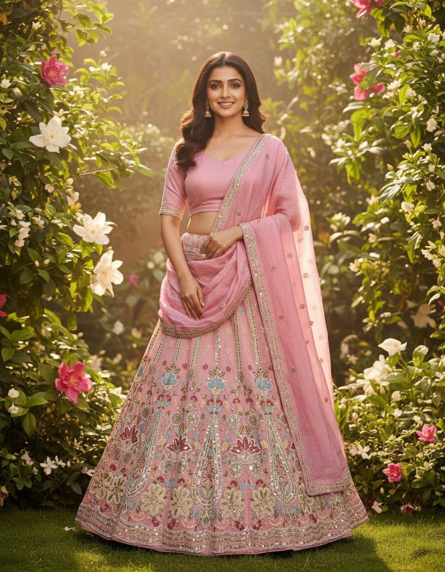 Pink Pure Cosmos Silk Rajsthani Traditional Lehenga Choli