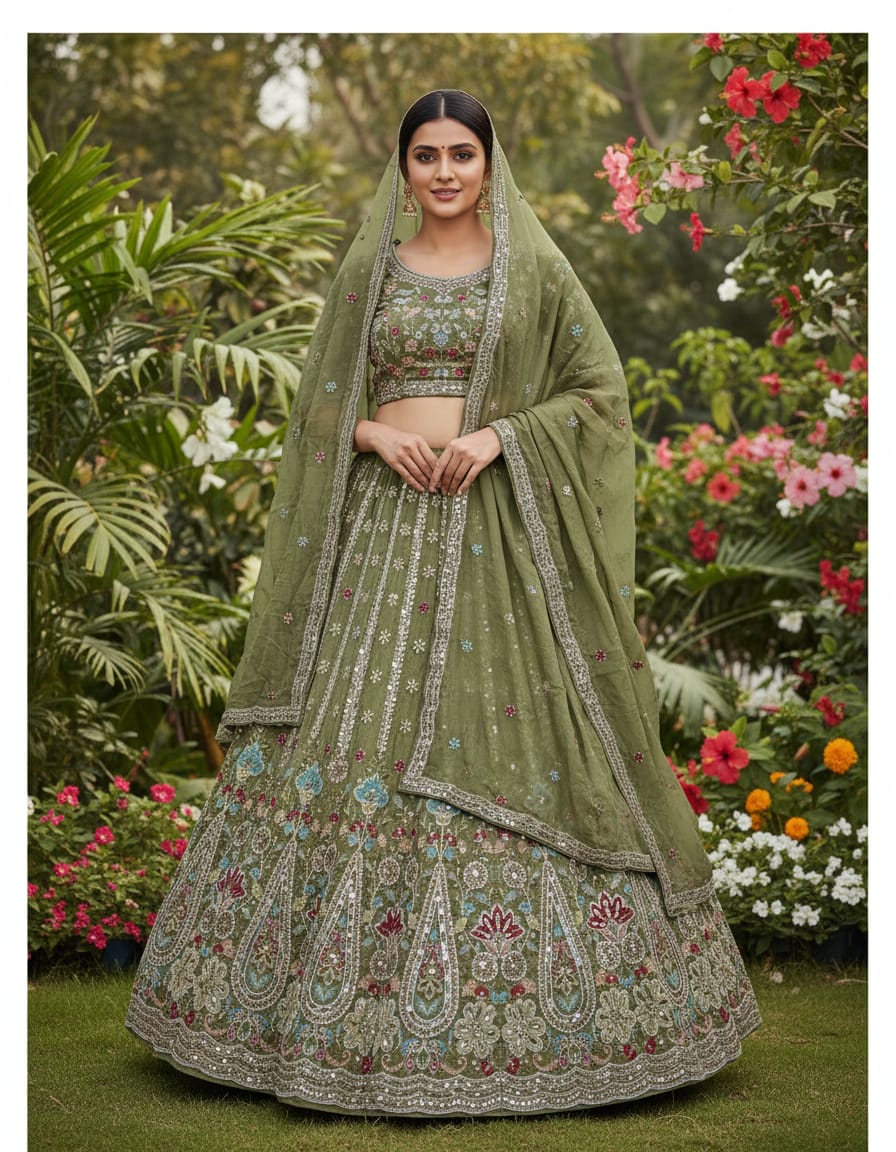 Mahendi Pure Cosmos Silk Rajsthani Traditional Lehenga Choli