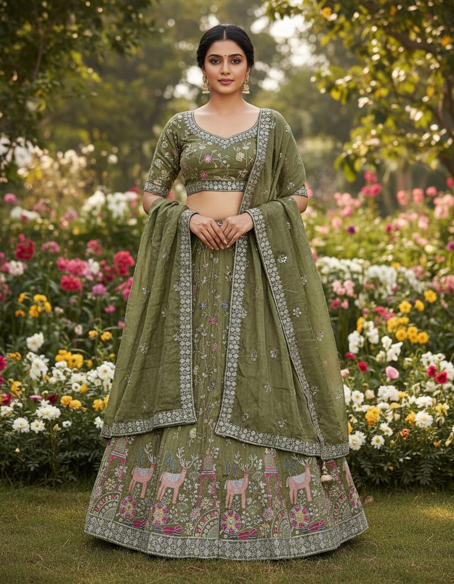 Mahendi Pure Cosmos Silk Rajsthani Traditional Lehenga Choli