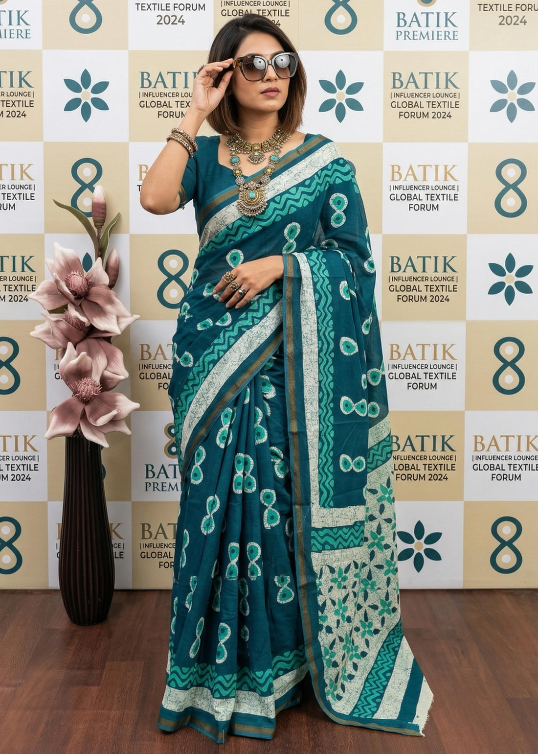 Green Pure Muslin Cotton Bagru Block Print Cotton Saree 