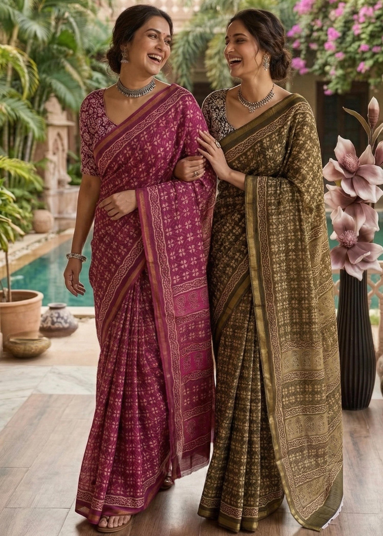 Mahendi Pure Muslin Cotton Bagru Block Print Cotton Saree