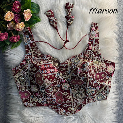 Readymade Pure Soft Heavy Fox Georgette Multi Codding Work Sleevesless Blouse 