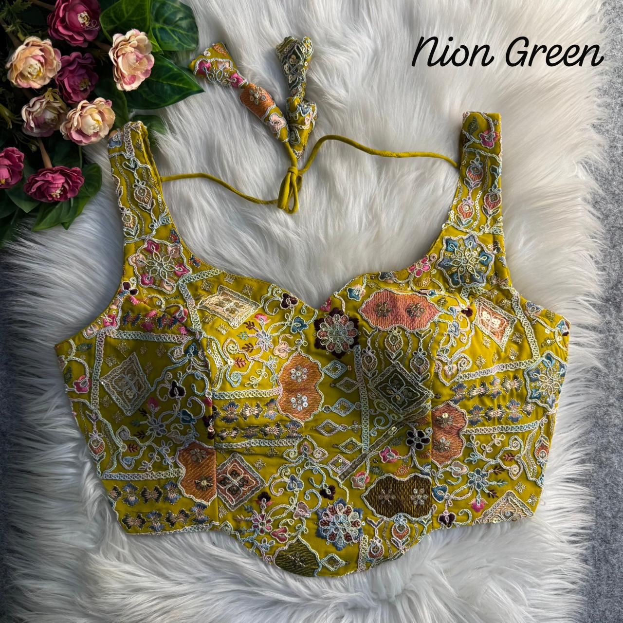 Readymade Pure Soft Heavy Fox Georgette Multi Codding Work Sleevesless Blouse 