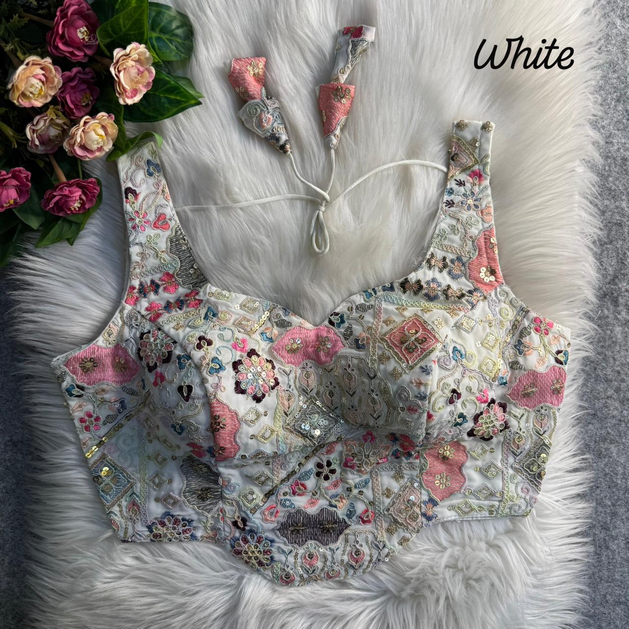 Readymade Pure Soft Heavy Fox Georgette Multi Codding Work Sleevesless Blouse 