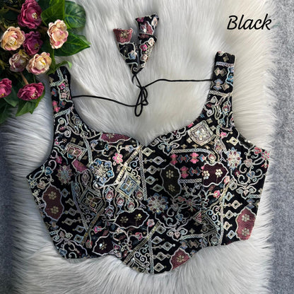 Readymade Pure Soft Heavy Fox Georgette Multi Codding Work Sleevesless Blouse 