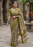 Green Pure Muslin Cotton Bagru Block Print Cotton Saree 