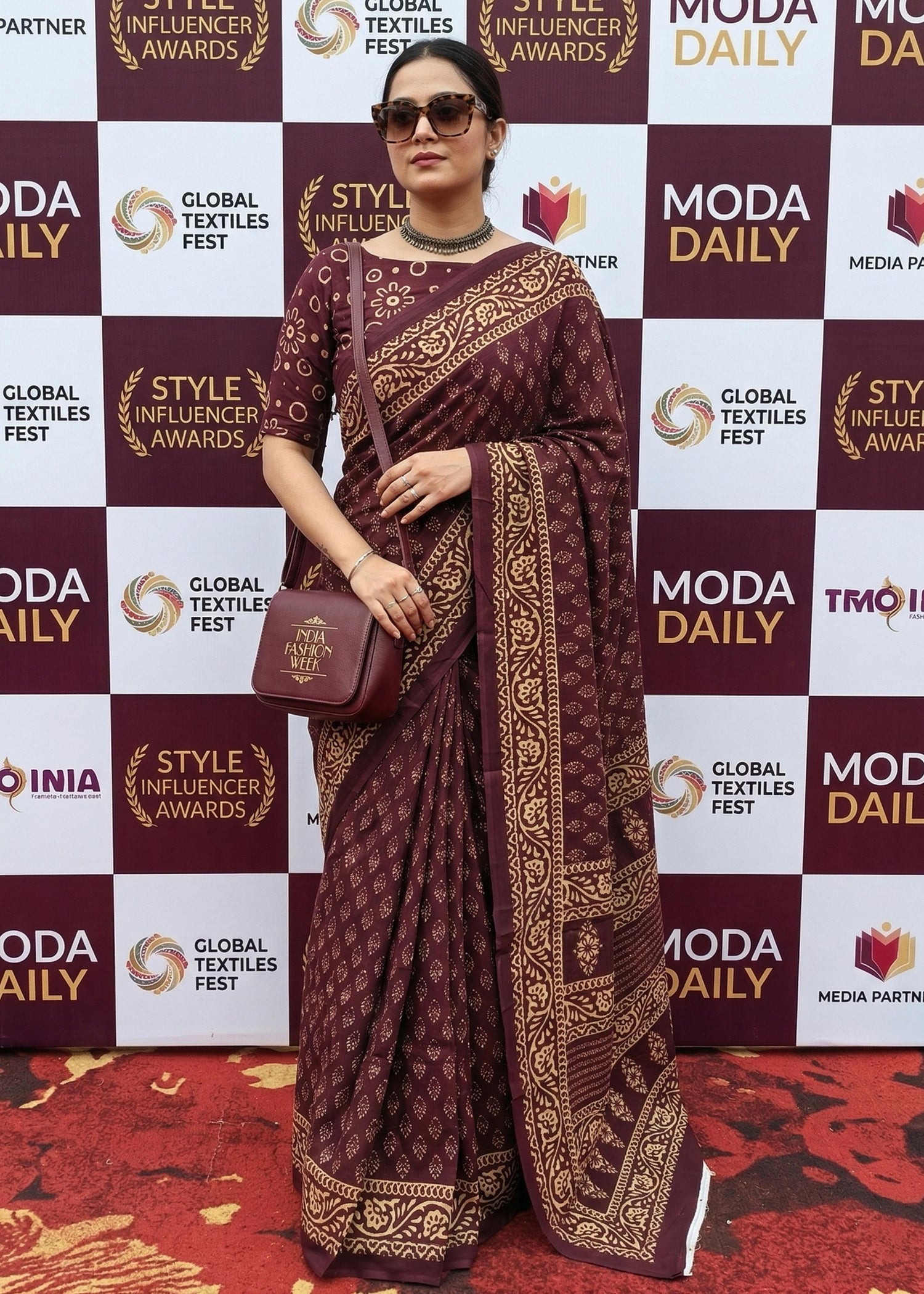 Brown Pure MulMul Cotton Bagru Print Cotton Saree 