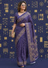 Blue Pure MulMul Cotton Bagru Print Cotton Saree 