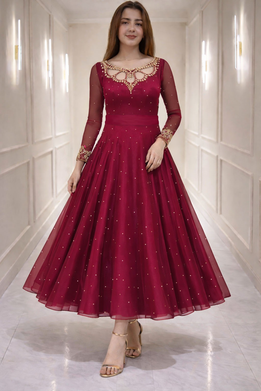 Maroon Pure Star Georgette Heavy Fancy Anarkali Gown 