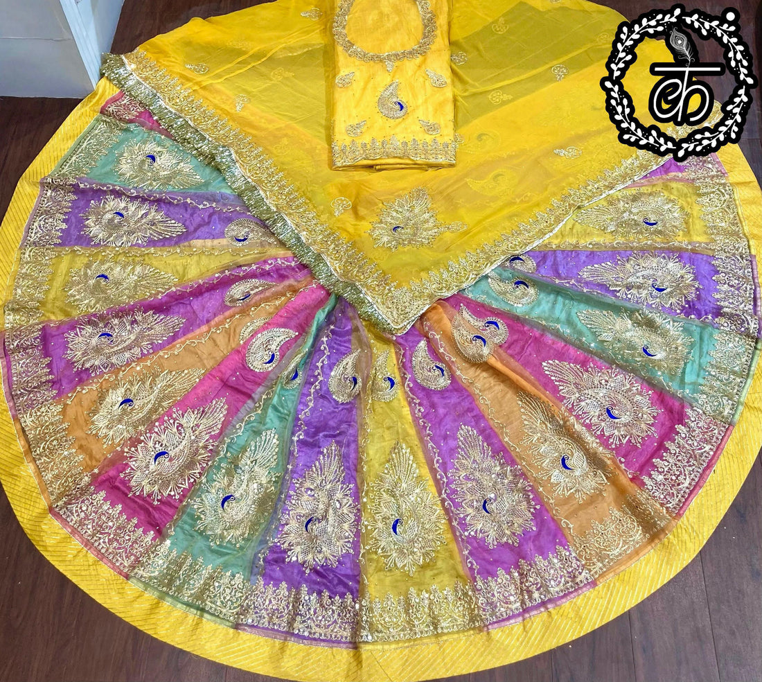Yellow Pure Soft Tissue Silk Rajsthani Lehenga Choli 